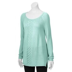 Candie's Faux BUTTON BACK Sweater Long Sleeve Aqua Turquoise‎ Sz L NWT